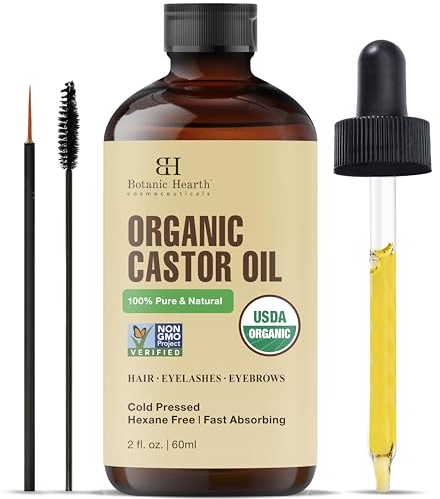 Botanic Hearth Rizinusöl USDA-zertifiziertes Bio | 100% rein & amp; hexanfrei| kaltgepresst | Wachstum für Wimpern, Augenbrauen, Haare I mit Augenbrauen-und Wimpernbürste I 60 m1…