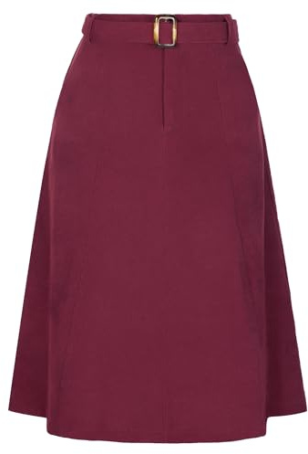 Allegra K Falda de pana midi acampanada con cintura alta y cintura alta para mujer con bolsillos, granate, 48