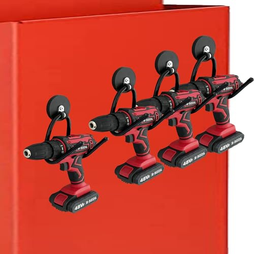 4 Pack Strong Garage Magnetic Hooks, Power Tool Organizer Rack, Heavy Duty Storage Utility Magnet Hooks for Power Drill,Garden Tools, Hose,Pegboard,Garage, Workshop for Indoor & Outdoor Hanging