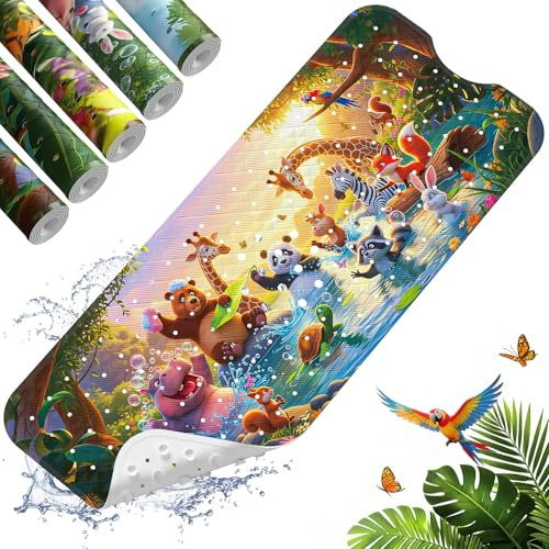 XIYUNTE Baby Bath Mat Non Slip Anti Mould Kids - 100x40cm Extra Long Anti Slip Bathtub Mat Machine Washable, Toddler Non Slip Bath Mat for Inside Bath Tub, BPA free, TÜV-Certified Safety, Dusk