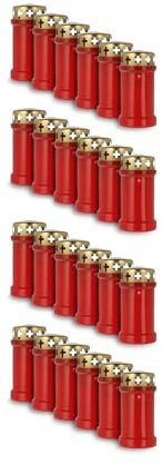 KRISTEN Lanterne funéraire extérieure traditionnelle 3D – 60 heures de combustion – Rouge – Lot de 24 pièces – Pack économique – Lumière commémorative, bougie funéraire, bougie commémorative