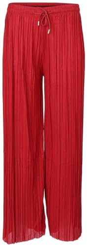 malito more than fashion dam veckade byxor – lösa mjuka flödande chiffongbyxor – långa sommarbyxor – trendiga Marlenebyxor 883, Bordeaux, L/XL