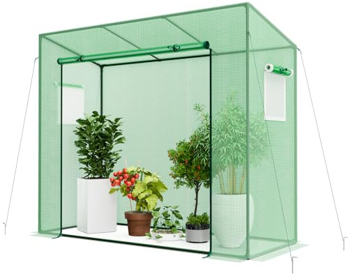 GYMAX Serra da Giardino, Serra Portatile Mini Esterna con Copertura in PE, 4 Corde Antivento e Picchetti da Terra, Porta a Cerniera con Avvolgimento, 200 x 77 x 169 cm (Verde-1)