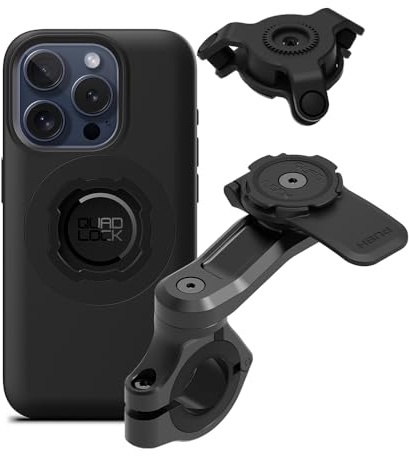 Quad Lock Telefonfäste för Motorcykelstyre PRO med Vibrationsdämpare och MAG-fodral för iPhone 15 Pro