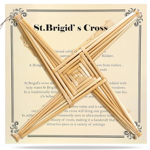 Bucherry St. Brigid's Wall Cross Decor Irish Gift Cross with History Card for Irish Blessing Gift for Celtic Imbolc Decor(Classic Style,12 in,Straw Color)