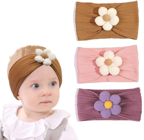 RVYEIOP 3 Stück Diadema Bebé Niña Diademas de Nylon Elástico Hechas a Mano para Recién Nacidos Niños Pequeños