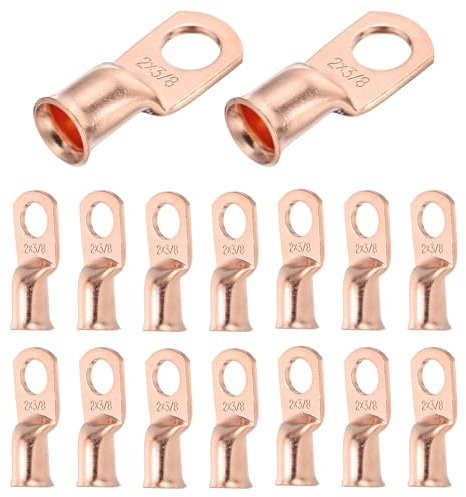 DMiotech 16 Pcs 2 AWG - 3/8 Copper Cable Lugs, Battery Cable Ends, Heavy Duty Copper Wire Lugs for Electrical Projects, Copper
