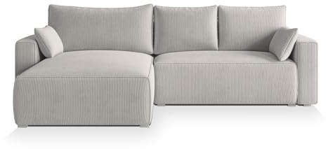 Masseno Ecksofa FORIL P mit Schlaffunktion L-Form, Sofa mit Bettkasten, Wohnzimmersofa, Couch, Soffa, Bettsofa, Couchgarnitur- Creme, POSO 100