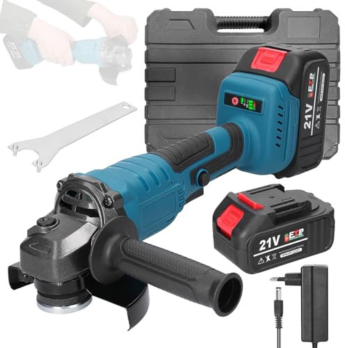 Weytoll Smerigliatrice Angolare a Batteria125, 21V Smerigliatrice Angolare Motore Brushless con Batterie 2 * 1300mAh per Tagliare e Lucidare Piastrelle di Ceramica, Legno, Pietra e Acciaio
