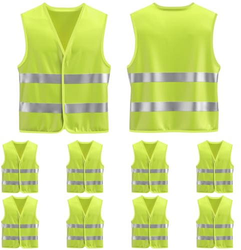 Newthinking High Vis Vest Adult, 10 PCS Hi Vis Vests with Reflective Strip | Unisex Hi Vis Jacket, 360 ° Reflective Design, Breathable, Comfortable, Machine Washable, Outdoor Workers, Ground Crews