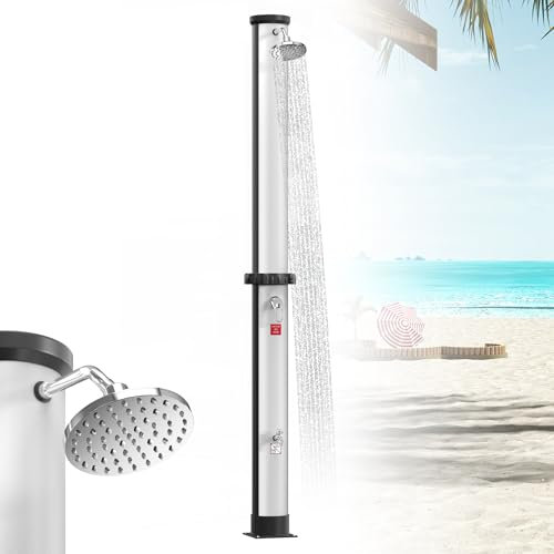 Froadp Douche solaire 40 litres pour jardin et piscine, douche de jardin solaire avec pommeau de douche à effet pluie pivotant à 360°, douche extérieure avec robinet et raccord de tuyau d'arrosage