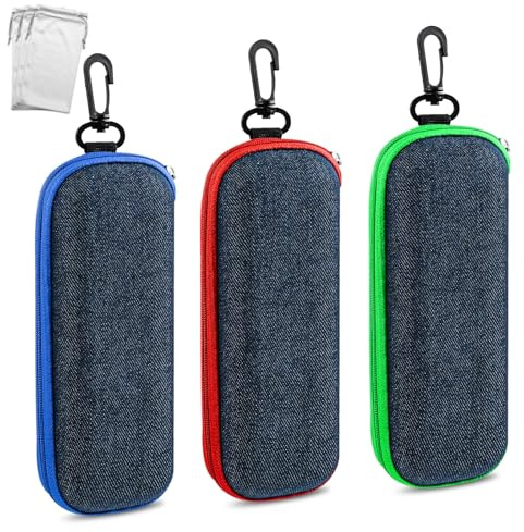 Vylyciy 3 Pezzi Custodia per Occhiali Custodia Rigida per Occhiali in Tessuto Denim Portatile Custodia da Sole per Occhiali da Viaggio con Cerniera
