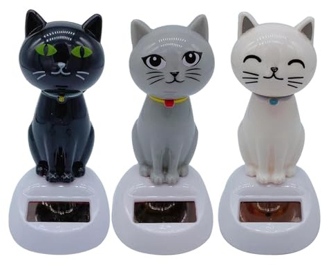 Figura Oscillante Energia Solare, 3 Pezzi Giocattolo Gatto ad Energia Solare, Ornamenti per Auto Cruscotto, Giocattolo Gatto che Scuote la Testa, Decorazione per Cruscotto Auto Casa Ufficio Scrivania