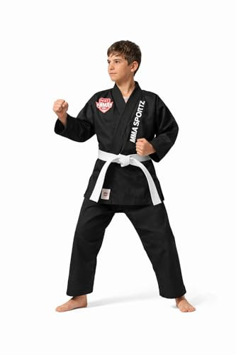 MMA SPORTZ Jiu Jitsu Gi for Kids & Teens – Lightweight Karate Uniform Martial Arts Suit with Free White Belt– Black, M-0