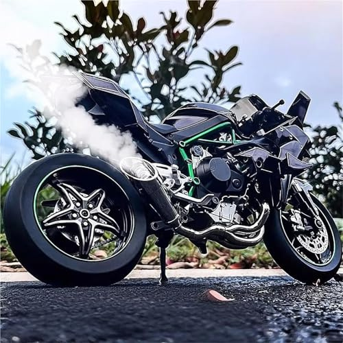 Modelo a Escala de Moto Juguetes con Sonido Y Luz 1:9 para Kawasaki H2 H2R, Modelo De Motocicleta Carreras Aleación, Miniatura Metal Fundido A Presión, Regalo Colección(Nero)