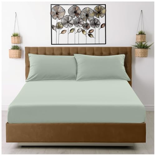 GC GAVENO CAVAILIA Fitted Sheet Single Bed (91 x 190cm) - Bedding Sheets - Plain Dyed Microfiber Bed Sheets Single - (10 inch) 25cm Deep Pocket Bottom Sheet - Easycare - Fade Resistant - Sage Green