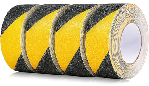 CHUANGSEED 4 Rolls Heavy Duty yellow and black Anti Slip Tape 50mm x 10m High Traction strong grip Tape Self Adhesive Safety Non Skid Traction Tread Warning Tape (4, yellow and black)