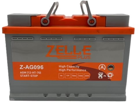 096 AGM Car Battery – 12V 70Ah with 720A CCA | Start-Stop Suitable | AGM Technology, 096 Size Replacement, Maintenance-Free | Manufactured by ZELLE Plus