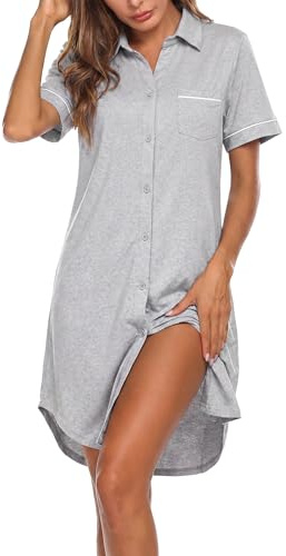 Bresdk Chemise Homme de Nuit Femme Manches Courtes Boutonnée Nuisette Été | Col en V Loungewear