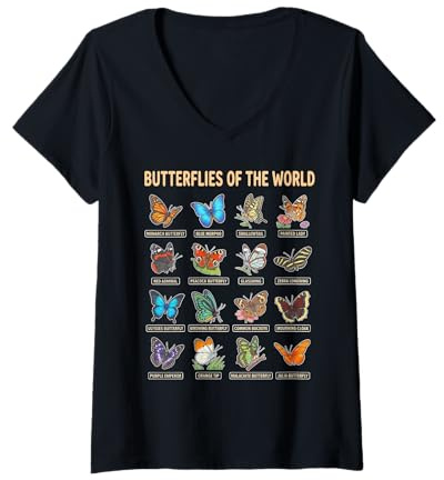 Mujer Mariposas del Mundo Guía Educativa Naturaleza Camiseta Cuello V