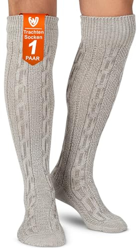 German Wear - Chaussettes hautes tricotées pour costume traditionnel, 70 cm - Ecru - 44/46 FR