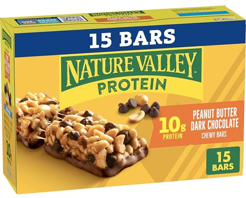 Nature Valley Breakfast Bars, Protein Granola Bars, Peanut Butter Dark Chocolate, Chewy, Gluten-Free, Individually Wrapped, On-the-Go, No Artificial Flavors or High Fructose Corn Syrup, 15-Count Box