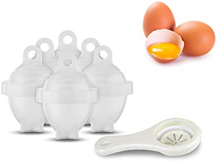 Shop-STORY – Juego de 6 cocedor de huevos sin cáscara de silicona para una cocción fácil + 1 separador de amarillo de huevos.