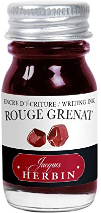 Jacques Herbin - Ref 11529T - Writing Ink for Fountain Pens & Rollerball Pens - Rouge Grenat/Garnet Red - 10ml Bottle - No Packaging, Zero Waste Objective - Red-Coloured Ink