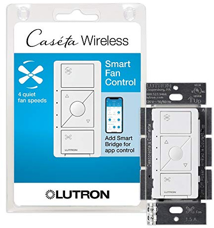 Lutron Caseta Smart Fan Speed Control Switch (Smart Hub Required), Single-Pole Lutron Caseta Switch for Fans, PD-FSQN-WH, White