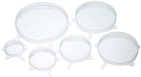 KitchenCraft Easy Stretch Silicone Lids/Food Covers/Jar Opener Grips, Transparent, Set of 6