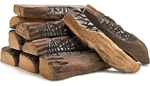 BIOMAND Gas Log for Fireplace, 10 Peice Ceramic Wood Logs for Fire Pit