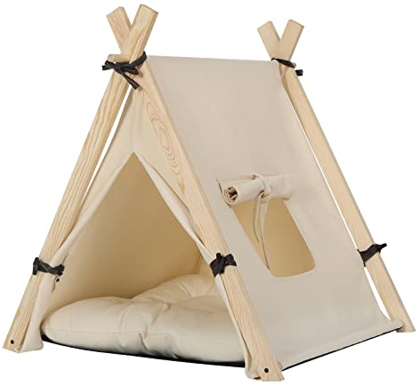 EUGAD Tipi Zelt für Katzen Hunde, Hundezelt Katzenzelt, Tipi Zelt für Haustiere mit Kissen, Hundehütte Indoor, Hundezelt Katzenzelt Abnehmbar und Waschbar, Katzenhaus Haustierhäuser 45x45x55cm