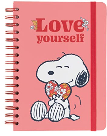 Grupo Erik - Bullet Journal Ligné Snoopy - Love Yourself | Carnet de Notes A5, Carnet Spirale | Bullet Journal Spirale| Bullet Agenda avec ligne | Notebook