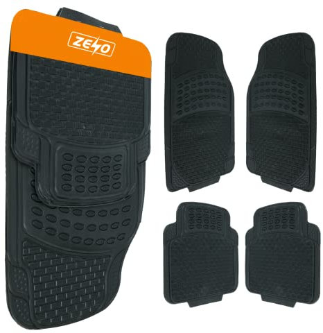 ZENO Universal Rubber Car Mats - 4 Piece (Front + Rear) | Non-Slip Car Floor Mat | Heavy Duty Car Floor Mat for Cars SUV Truck and Vans | Water Proof & Easy To Clean