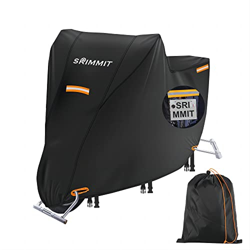 Funda Moto Impermeable, Cubierta de Motocicleta Premium 420D, Robusta y Duradera,Visible Matrícula, 4 Bandas Reflectantes Brillantes, Agujero de Bloqueo Seguro - XL:208x95x125cm