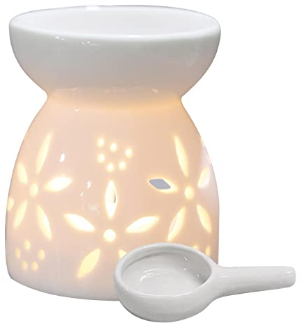 Duftlampe Keramik Weiß, Duftlicht Keramik mit Kerzenhalter Teelichthalter, Ätherisches Öl Brenner, Aromalampe für ätherische öle Teelicht, Aromabrenner für Duftöl Duftwachs, Zuhause Schlafzimmer