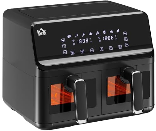 HOMCOM Friteuse à air sans huile air fryer double compartiment 8 L - 2500 W - 8 programmes, écran LED, température réglable, minuterie - noir