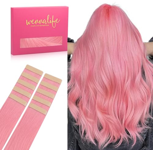WENNALIFE Extension Cheveux Naturel Adhesive, 35cm 25g 10pcs Extension Adhesive Cheveux Naturel, Extension Cheveux Naturel Remy Invisibles, Rose pêche