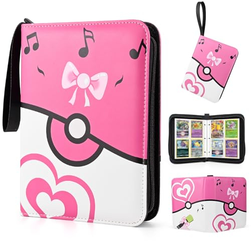 SIMDAO Album con 4 scomparti, 400 scomparti, collezione di giochi di carte collezionabili, porta carte da collezione con 50 custodie, raccoglitore per carte da collezione per bambini e ragazze, rosa