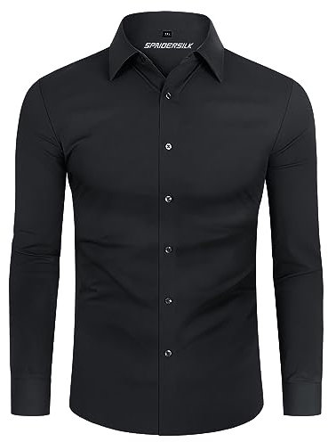 DEMEANOR Chemise pour homme à manches longues stretch slim fit décontractée et business sans repassage, Noir , S