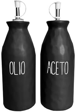 MECSAL CASALINGHI Set Bottiglie Olio Aceto, Dosatori Condimento, Tappo Salvagoccia, Menage Cucina, in Ceramica Effetto Martellato