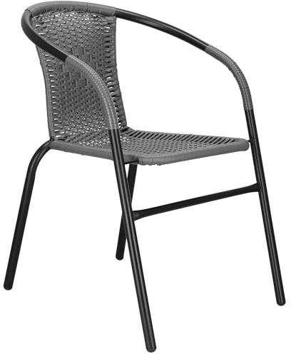 SPRINGOS Gartenstuhl Stapelstuhl Wetterfest 54x53x73 cm – Bistrostuhl Metall mit PP-Geflecht, Outdoor Stühle für Balkon & Terrasse, Robuster Flechtstuhl bis 130 kg belastbar