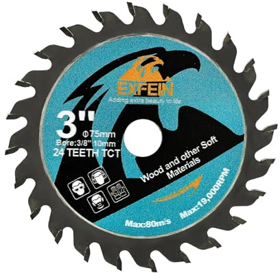 Disco da taglio per legno EXFEIN 75 mm - Lama per sega circolare compatta a denti in carburo 24T TCT, uso generale per taglio in legno, plastica e materiali compositi