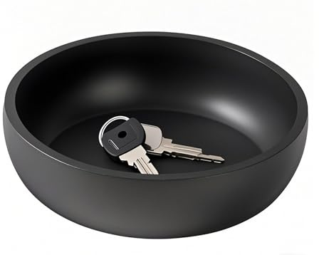 Aotea Crafts - 7.9 Large Concrete Key Bowl for Entryway Table Decor - Modern Industrial & Minimalist Decorative Key Holder Bowl for Keys- Charcoal Black- Smooth Texture - Sealed & Durable