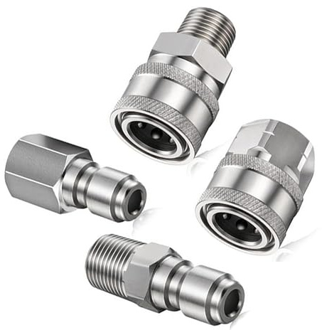 4 stycken högtryckstvättskoppling 1/4 tum, snabbkoppling NPT 1/4 tum, kontakter för högtryckstvätt med inre gänga (silver)