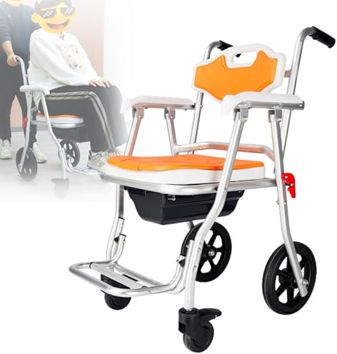 vanenferse Sedia da Toilette da Comodino con Secchio Staccabile, Sedia Sgabello Doccia, Sedia da Toilette per Assistenza alla Mobilità con Ruote Bloccabili per Vita Assistita da Adulti Anziani