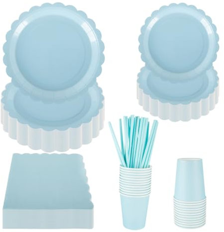 Set di stoviglie blu per festa 125 piatti e tovaglioli di carta bambino, set usa e getta per 25 ospiti, decorazioni blu baby