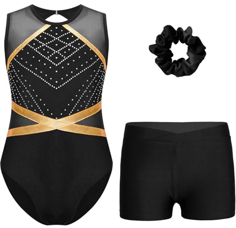 Oyolan Enfant Fille Justaucorps Short Gymnastique Danse Tenue Patinage Artistique Leotard Strass sans Manche Costume