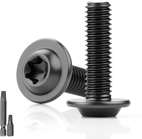 25 tornillos de cabeza alomada negro M6 x 20 mm tornillos de cabeza plana con brida, tornillos Torx 304, acero inoxidable con arandela A2 V2A, rosca completa, óxido con 2 llaves T30 Torx para andamio