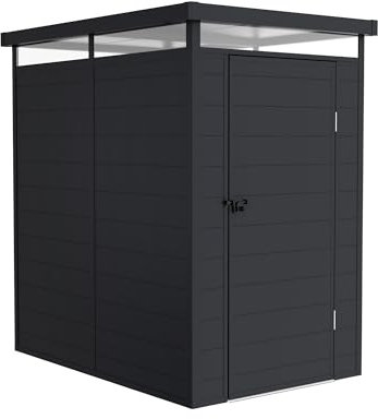 Wasabi Abri de jardin en résine Terra - Lucarne 360° - Structure renforcée en aluminium et PVC - Protection UV - Imperméable - Gris anthracite - Abri extérieur 2,47 m² - 131 x 190 x 196 cm